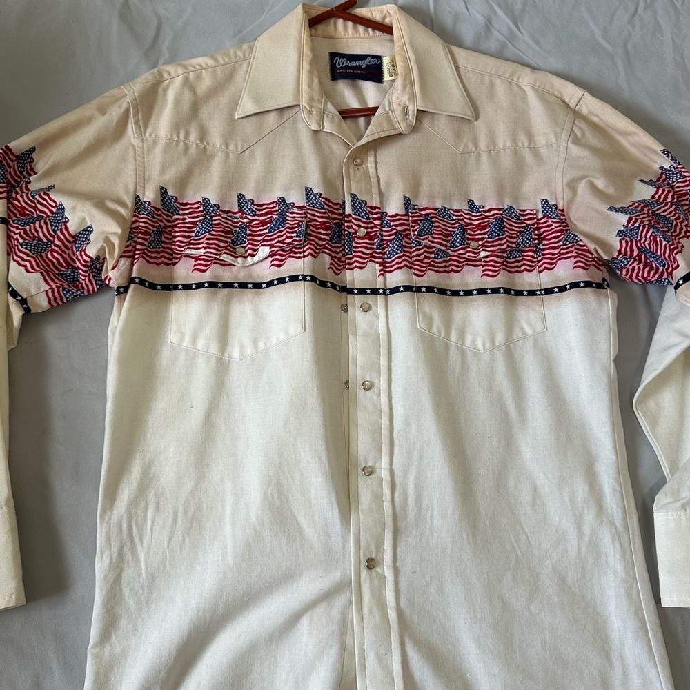 Vintage Wrangler Western Patriotic American Flag Shirt Men’s M 4th of July USA